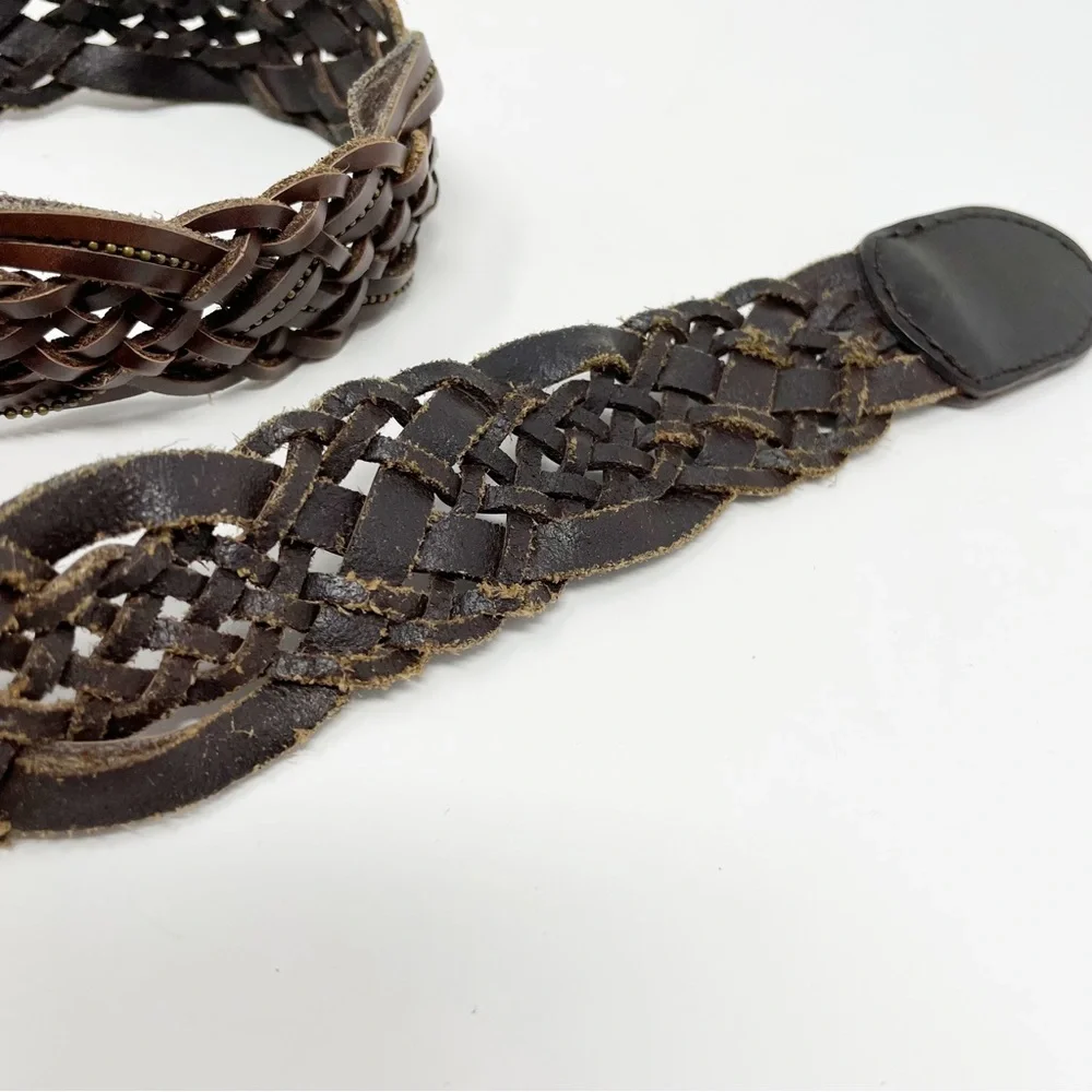 Abercrombie & Fitch Brown Leather Woven Belt XS S - Picture 6 of 6